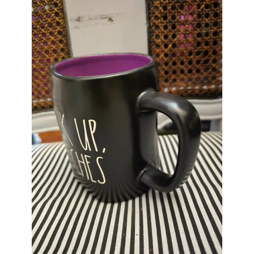 NWT Rae Dunn Halloween Drink Up Witches Coffee Mug Purple Interior